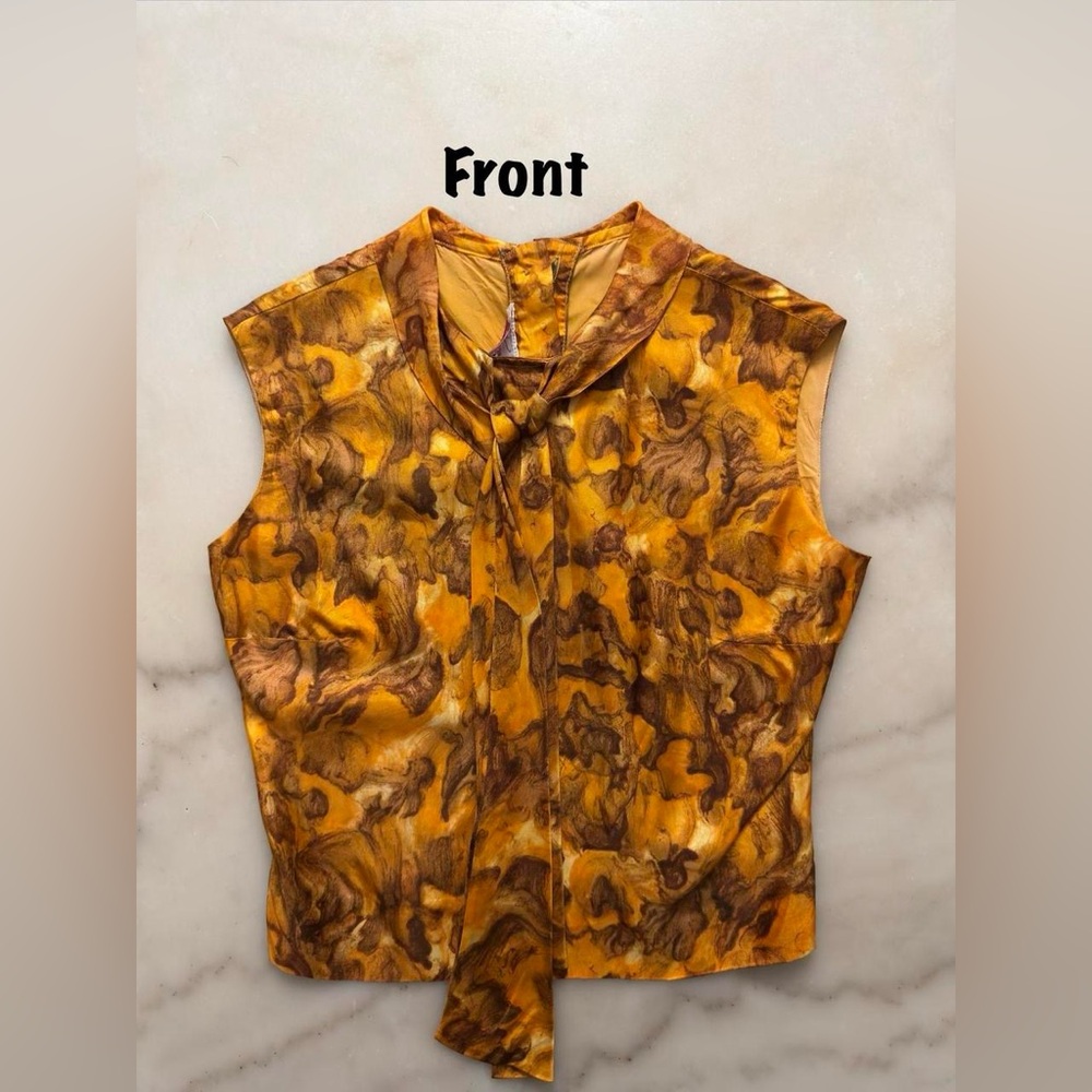 Vintage 60s Mod Tie Neck Blouse ILGWU